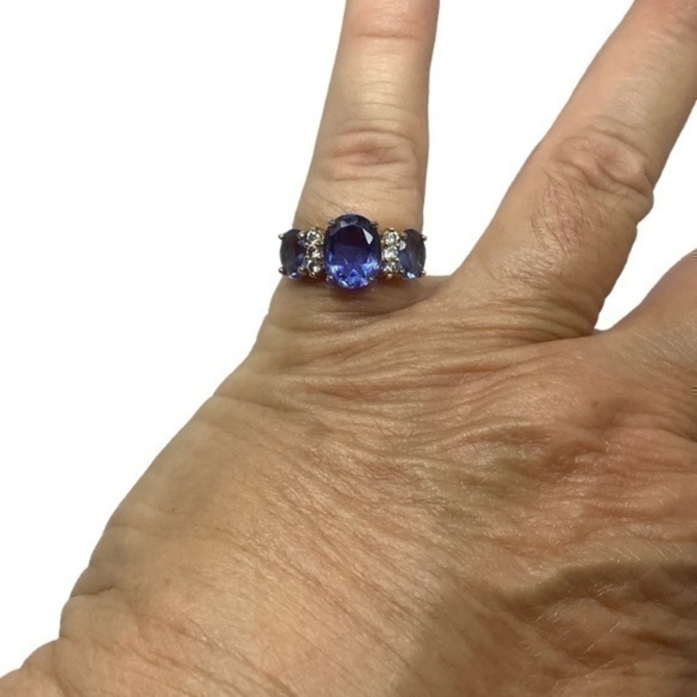 Gold over Sterling silver blue gemstone CZ  ring